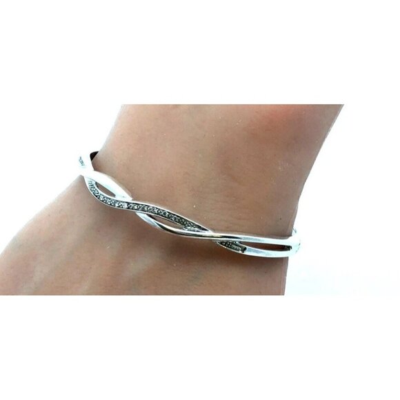 ZEI Jewelry - ZEI Designer 925 Sterling Silver Diamond Infinity Hinged Bangle Bracelet 14 g EU